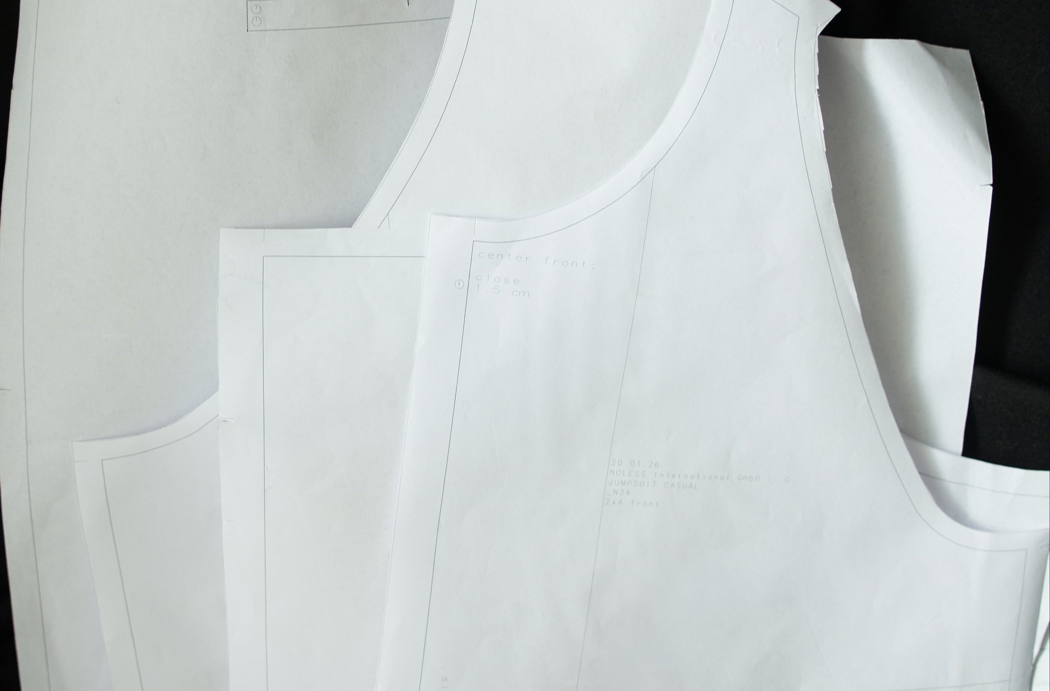Pattern pieces used in the development of a NOLESS garment.